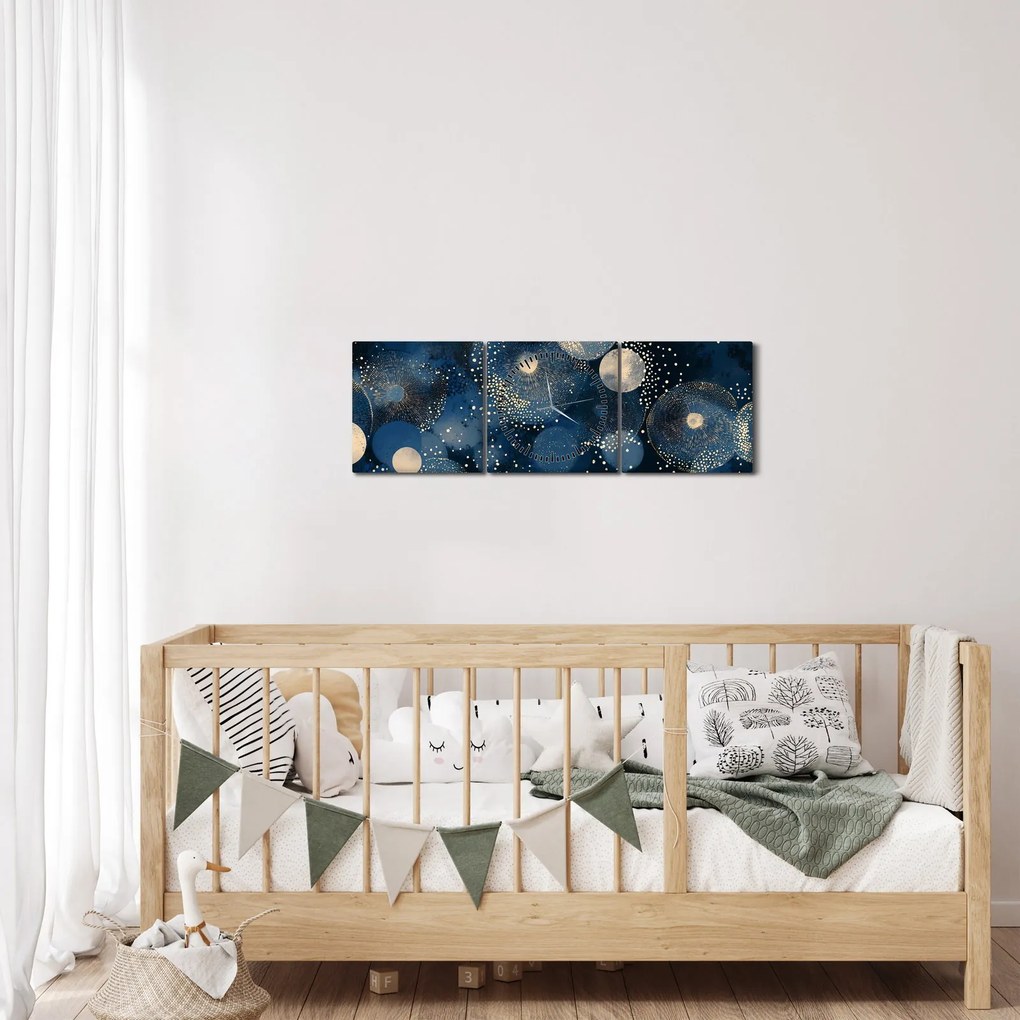 Obraz - Modro-zlaté krúžky (s hodinami) (90x30 cm)