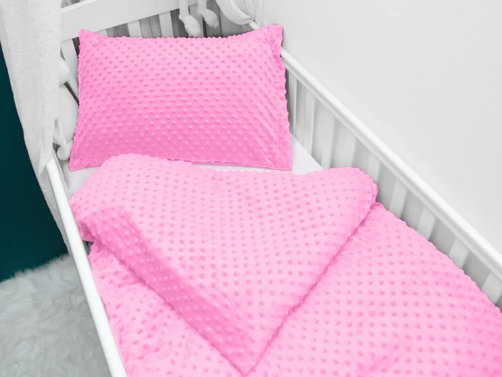 Biante Detské posteľné obliečky do postieľky Minky 3D bodky MKP-012 Sýto ružové Do postieľky 100x135 a 40x60 cm