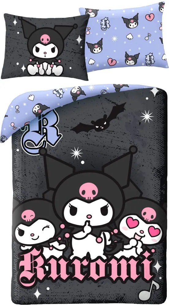 Posteľné obliečky z mikrovlákna Kuromi - motív Midnight Punk - 70x90 cm + 140x200 cm