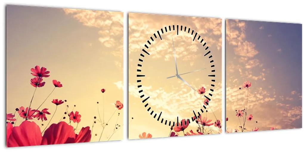 Obraz - Lúka s kvetmi (s hodinami) (90x30 cm)