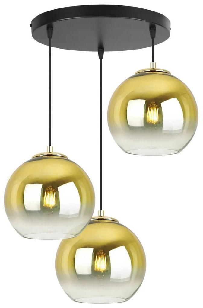 Závesné svietidlo BERGEN GOLD, 3x zlaté/transparentné sklenené tienidlo (fi 20cm), O