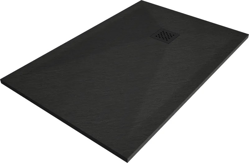 Mexen Stone+, obdĺžniková vanička z minerálneho kompozitu 100 x 90 cm, čierna, čierna krytka, 44709010-B