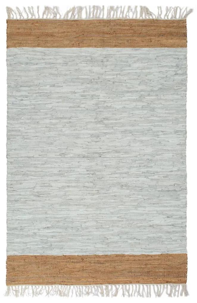vidaXL Ručne tkaný Chindi koberec svetlosivý a žltohnedý 190x280 cm kožený
