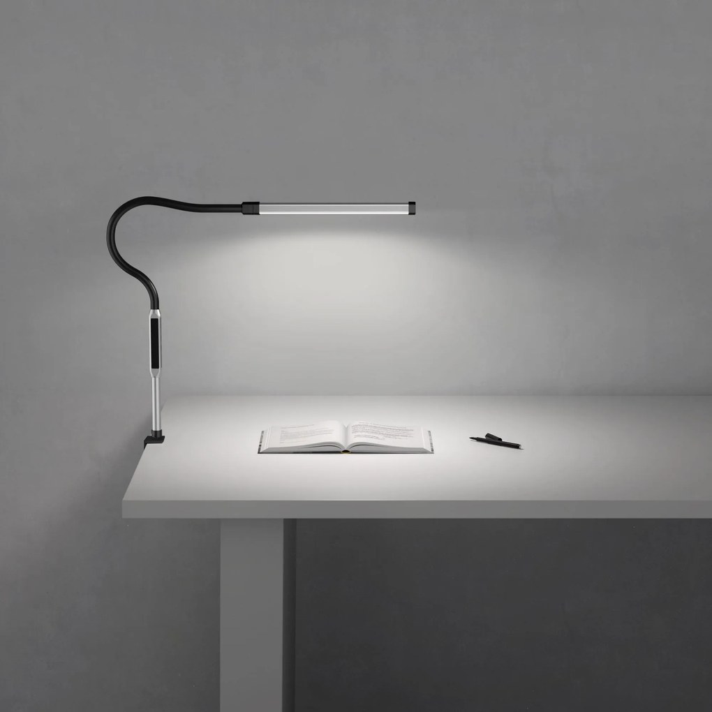Stolná LED lampa LUCIO, svorka, diaľkový ovládač