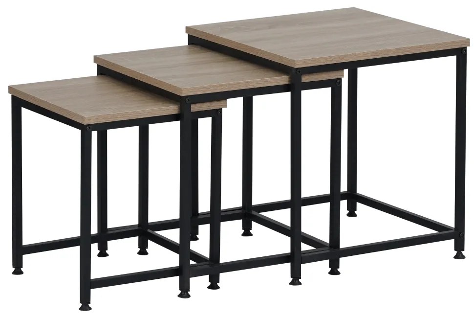 Konferenčné stolíky, set 3 ks, dub sonoma/čierna, KASTLER 2 NEW TYP 3