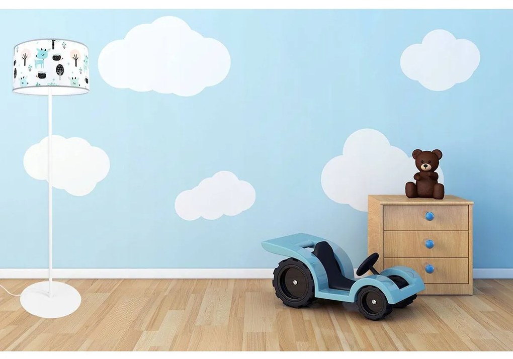 Detská stojacia lampa Bambi, 1x textilné tienidlo so vzorom, (výber z 2 farieb konštrukcie), o