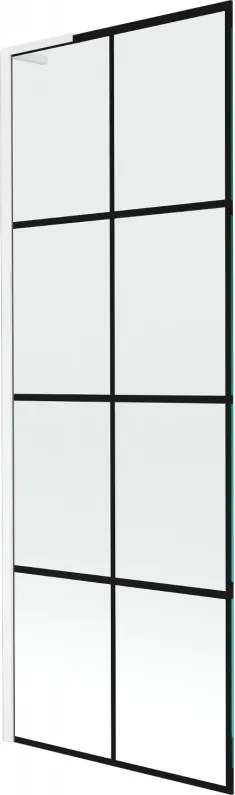 Mexen Next L, 1-krídlová vaňová zástena 70 x 150 cm, 6mm číre sklo-čierny vzor, biely profil, 895-070-000-03-77-20