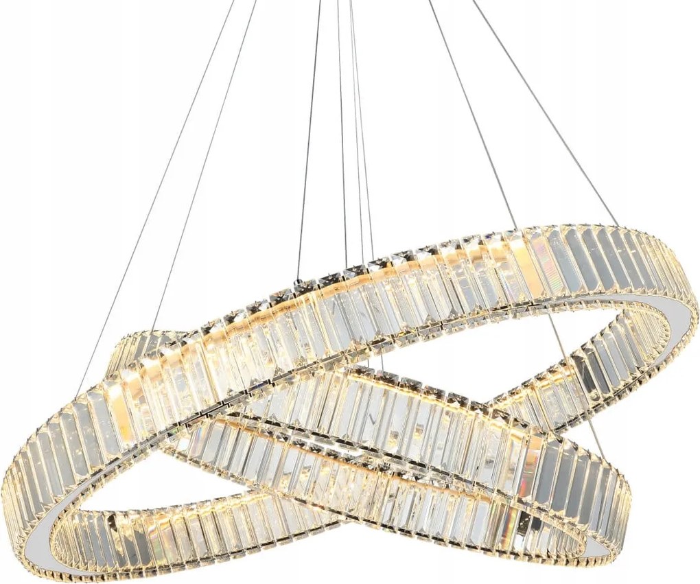 Chrómová veľká reprezentatívna lampa Spark Pendant, dva Led kruhy, obývacia stena