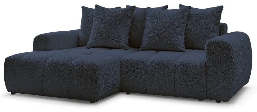 Modrá rozkladacia/s úložným priestorom rohová pohovka z textílie buklé (ľavý roh/s leňoškou) Roxelane – Bobochic Paris