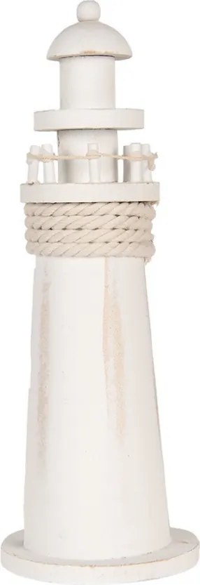 Biela drevená dekorácia maják Lighthouse Nautic - Ø 10*30 cm