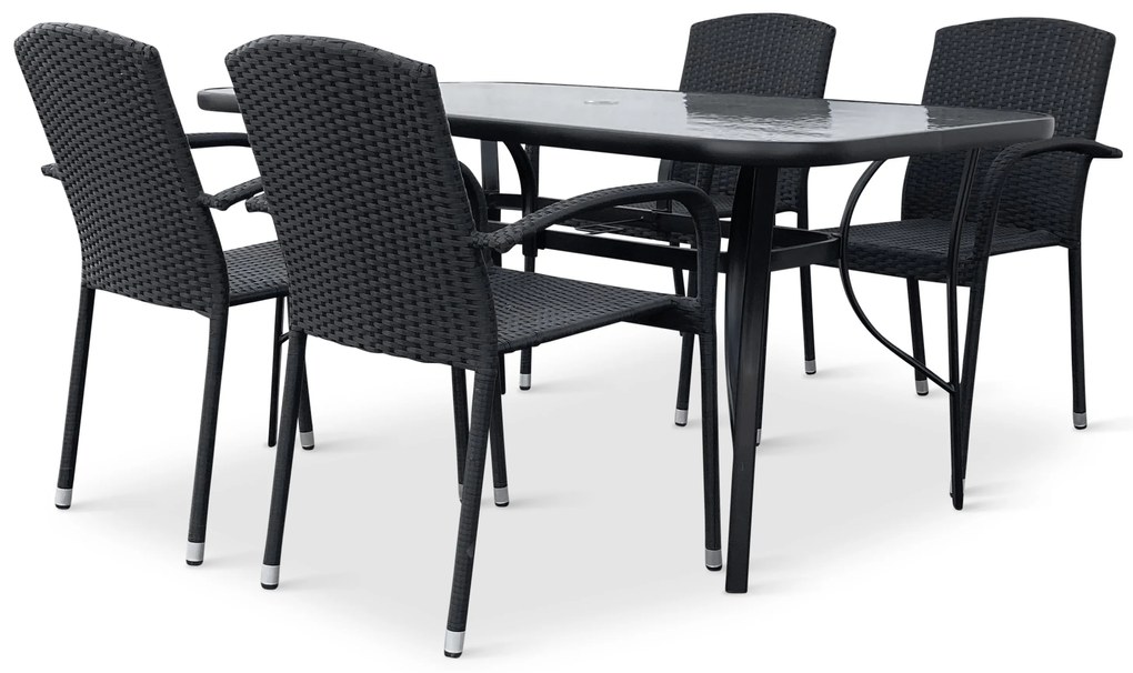 Noela Záhradný jedálenský set Klaudia transparentný + 4x ratanová stolička Roma