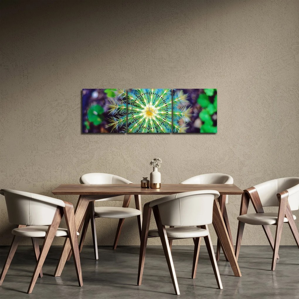 Obraz kaktusu (s hodinami) (90x30 cm)