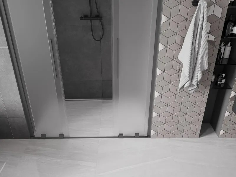 Mexen Velar Duo, posuvné sprchové dvere do otvoru 150 cm, 8mm sklo námraza, brúsený grafit, 871-150-000-32-95