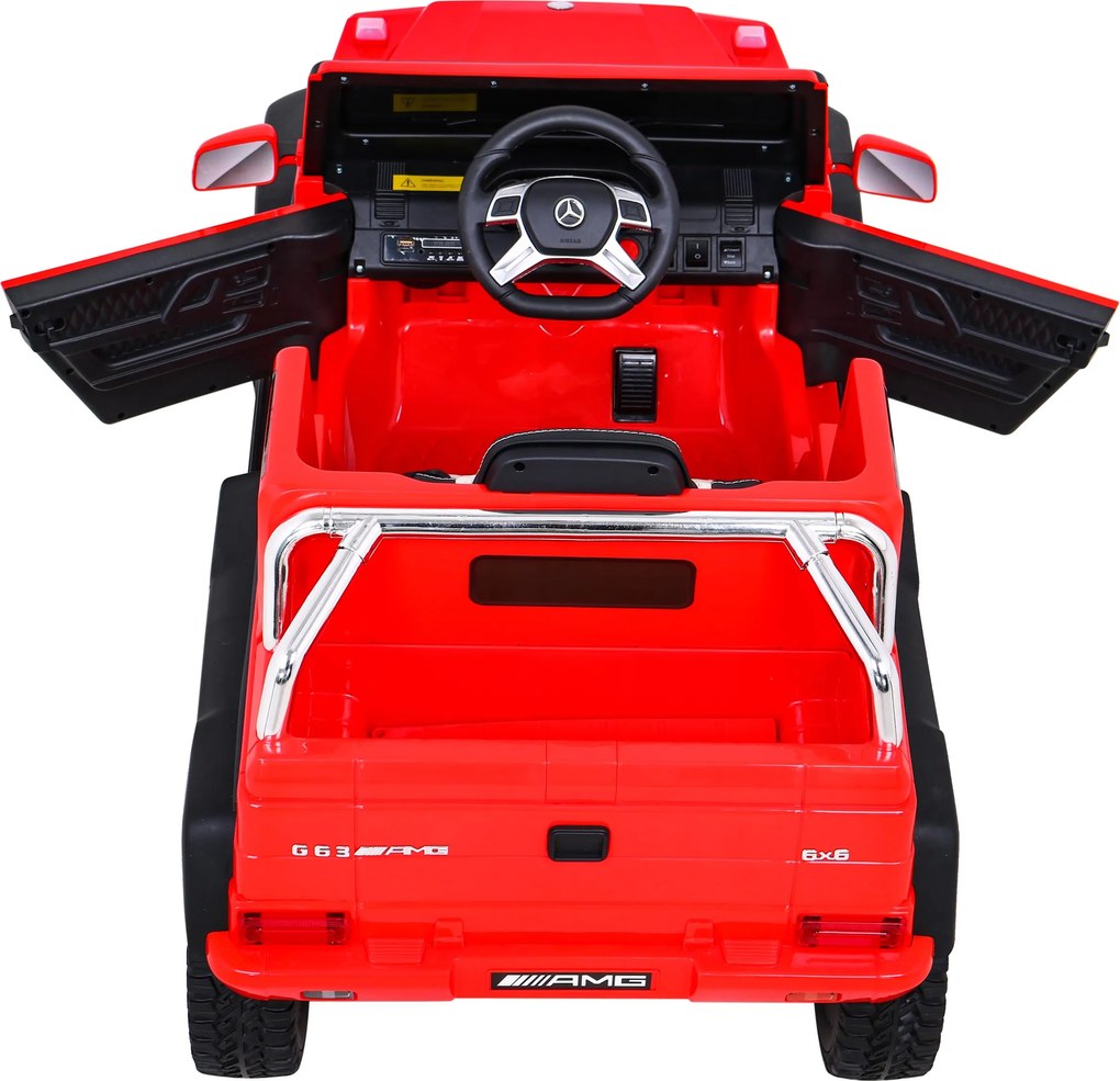 Ramiz Mercedes G63 AMG Auto na batérie Červené + diaľkové ovládanie + 6 EVA kolies + pomalý štart + MP3 LED