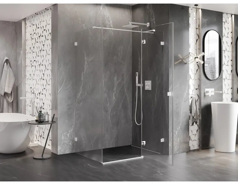 Mexen Lunar T, výklopný sprchový kút pravý 115 x 100 cm, 8mm číre sklo, biely profil, 834T-115-100-20-00-P