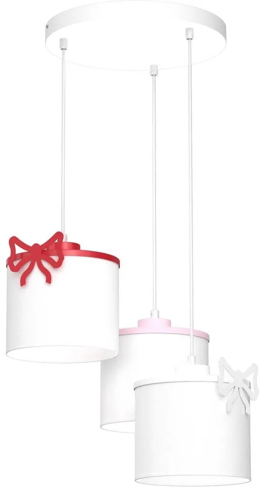 Detský luster na lanku SWEET 3xE27/15W/230V biela/ružová/červená/mašľa