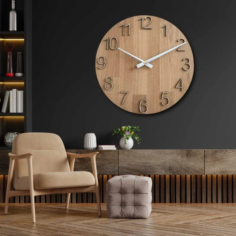 Elegantné nástenné hodiny z masívneho dubu I SENTOP MAS016-OSMO-3041-hands/silver