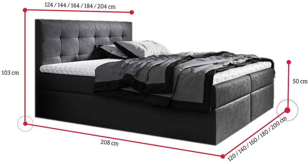 Čalúnená posteľ boxspring BRIGITE + topper, 140x200, jasmine 90