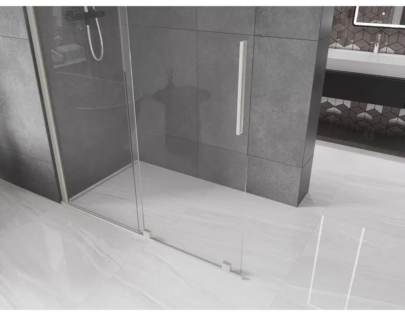 Mexen Velar, sprchová zástena s posuvnými dverami Walk-in 150 x 200 cm, 8mm číre sklo, brúsená oceľ, 871-150-000-03-97