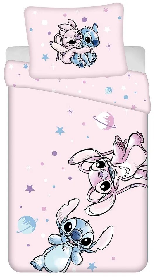 Ružová bavlnená detská obliečka na jednolôžko 140x200 cm Lilo a Stitch "Universe" – Jerry Fabrics