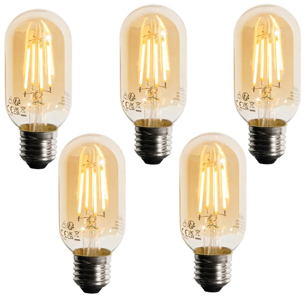 Sada 5 stmievateľných LED žiaroviek E27 T45, zlaté, 4W 300 lm 2200K