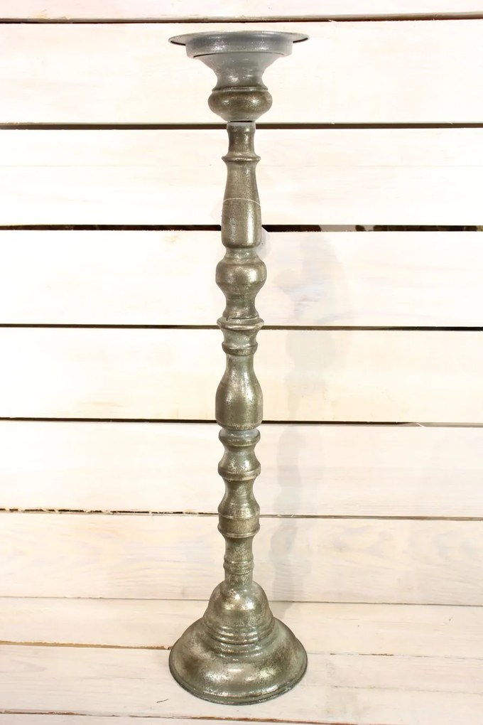 Kovový svietnik na podstavci - zeleno-strieborný (v. 57 cm) - moderný štýl