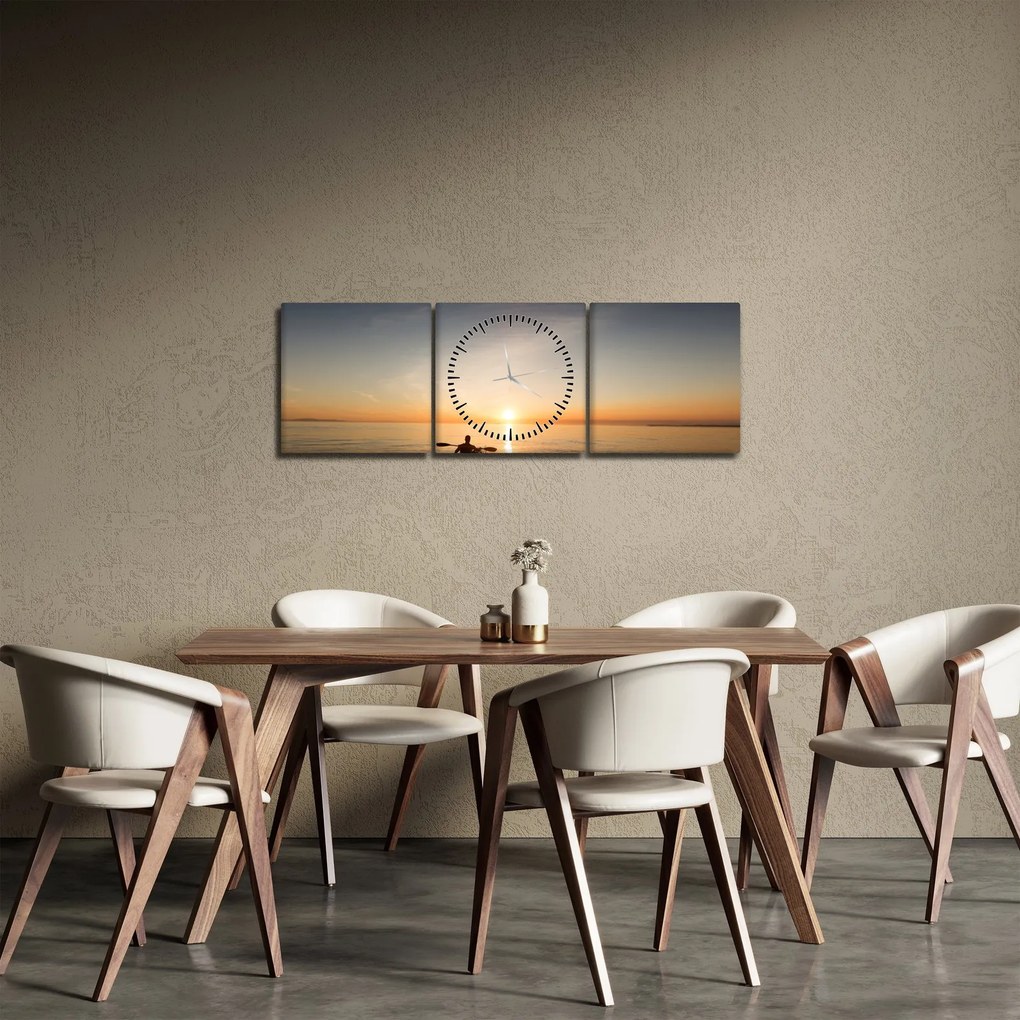 Obraz - kajak na mori (s hodinami) (90x30 cm)