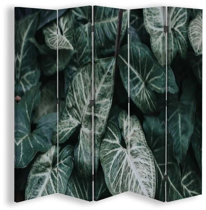 Ozdobný paraván Listy Příroda zelená - 180x170 cm, päťdielny, klasický paraván