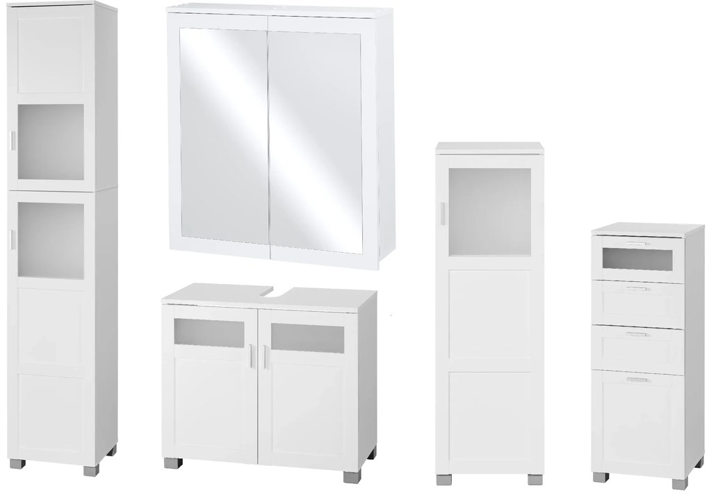 Livarno® Skrinka pod umývadlo + Vysoká skrinka do kúpeľne + Skrinka so zrkadlom + Skrinka do kúpeľne + Kúpeľňová skrinka Basel (800011143)