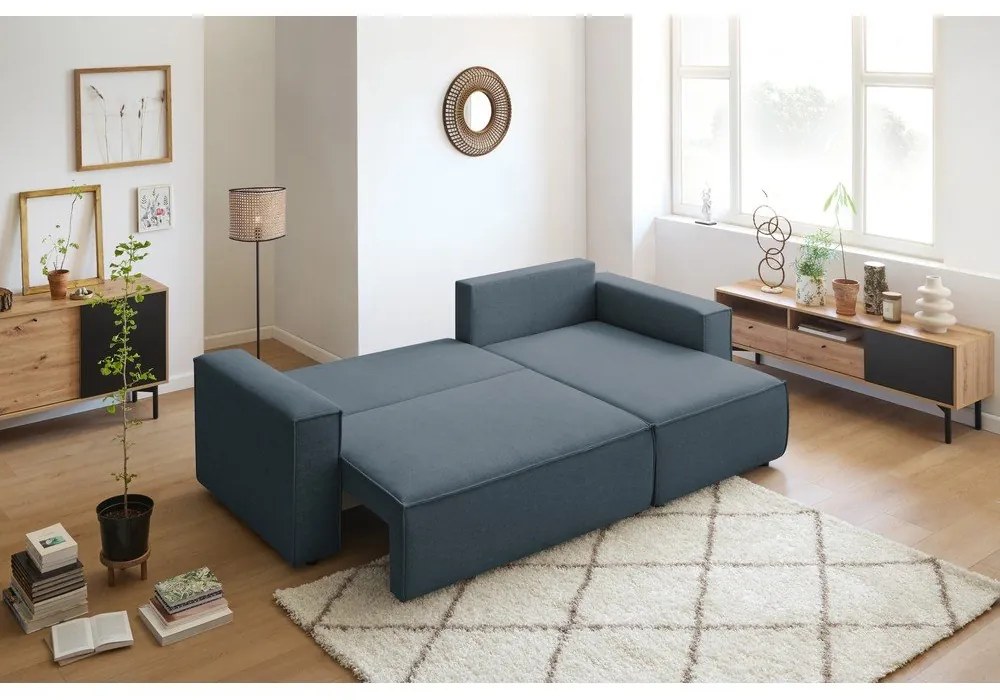 Tmavomodrá variabilná rozkladacia rohová pohovka Nihad – Bobochic Paris