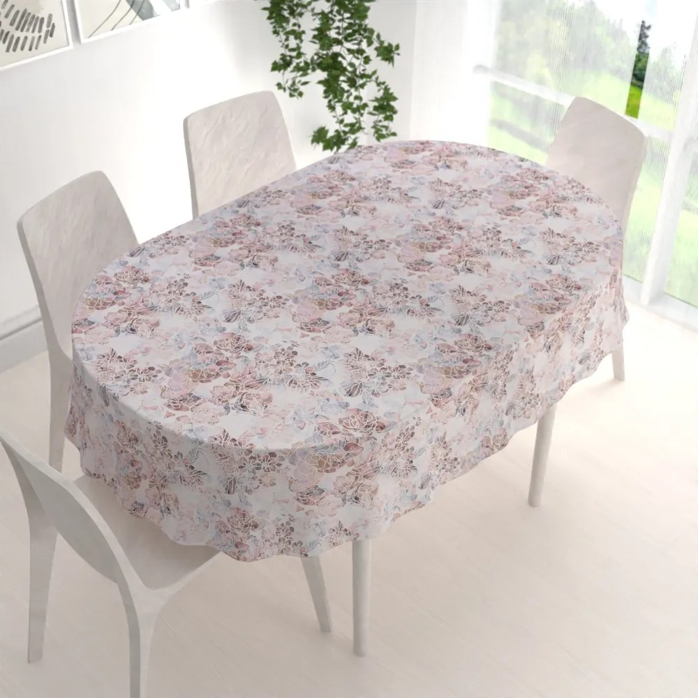Biante Dekoračný oválny obrus Rongo RGP-501 Ružovo-fialkové kvety na bielom 80x120 cm