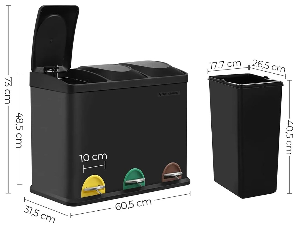 Kôš na triedený odpad Galipa 3x15 l čierny