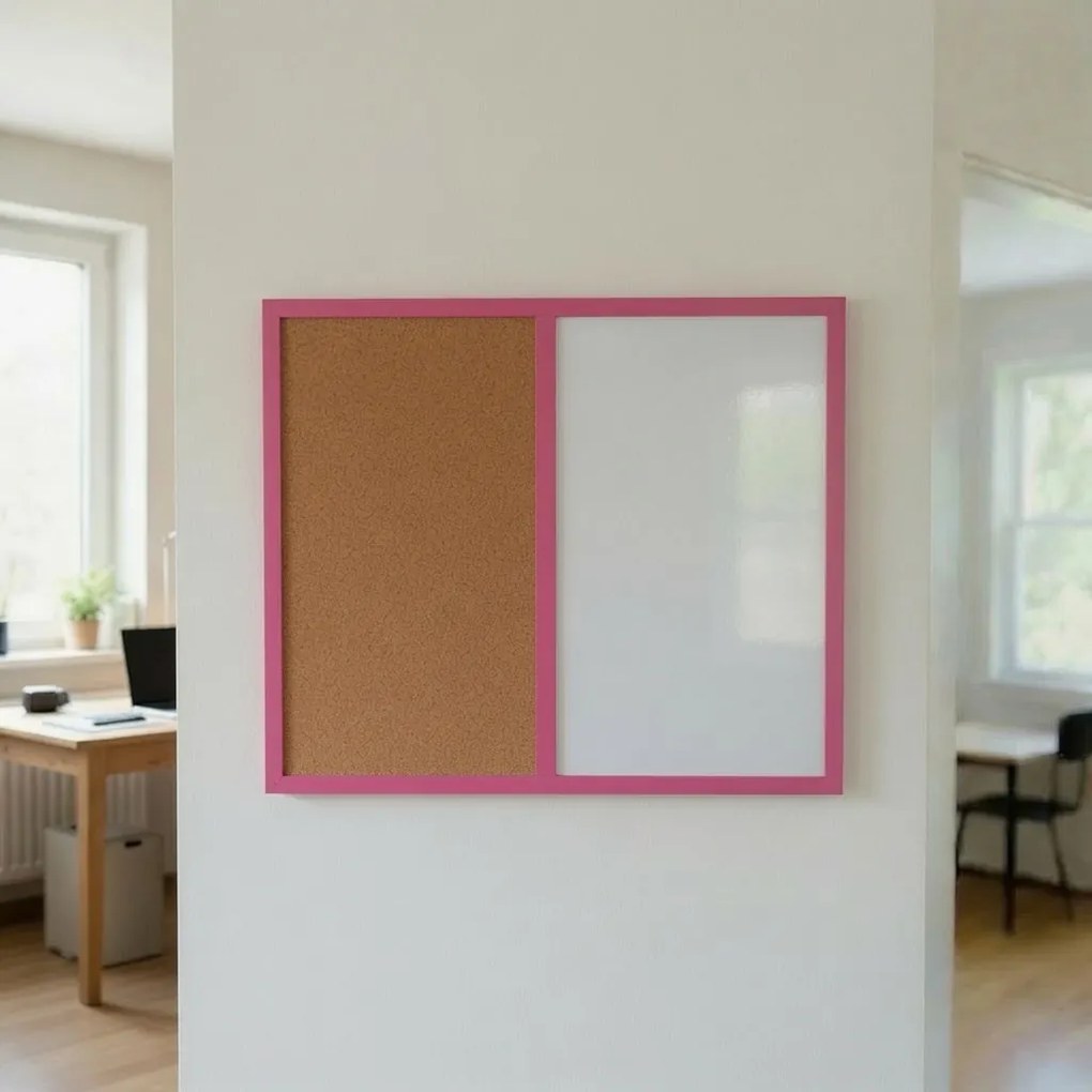 Toptabule.sk  Kombinovaná tabuľa biela v ružovom drevenom ráme COLOR 120x90 cm
