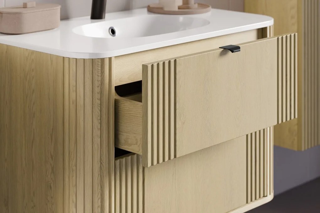 Závesná skrinka Ovalia Pure s umývadlom 80 cm dub Cremona