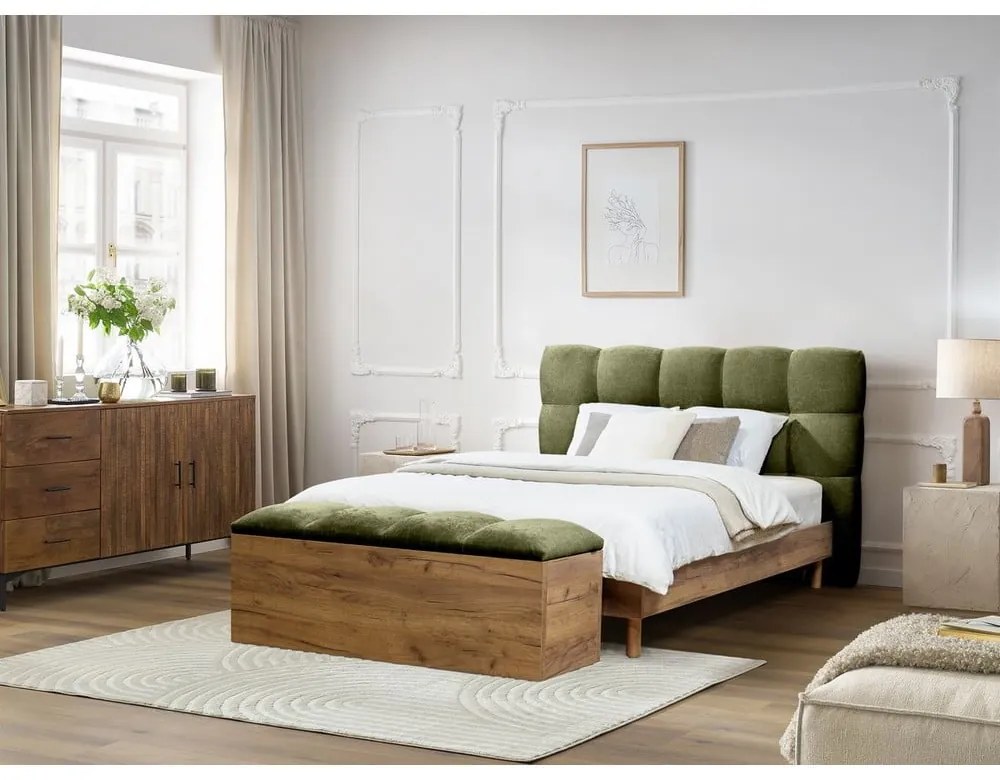 Zelená čalúnená dvojlôžková posteľ s roštom 160x200 cm Kumo – Bobochic Paris