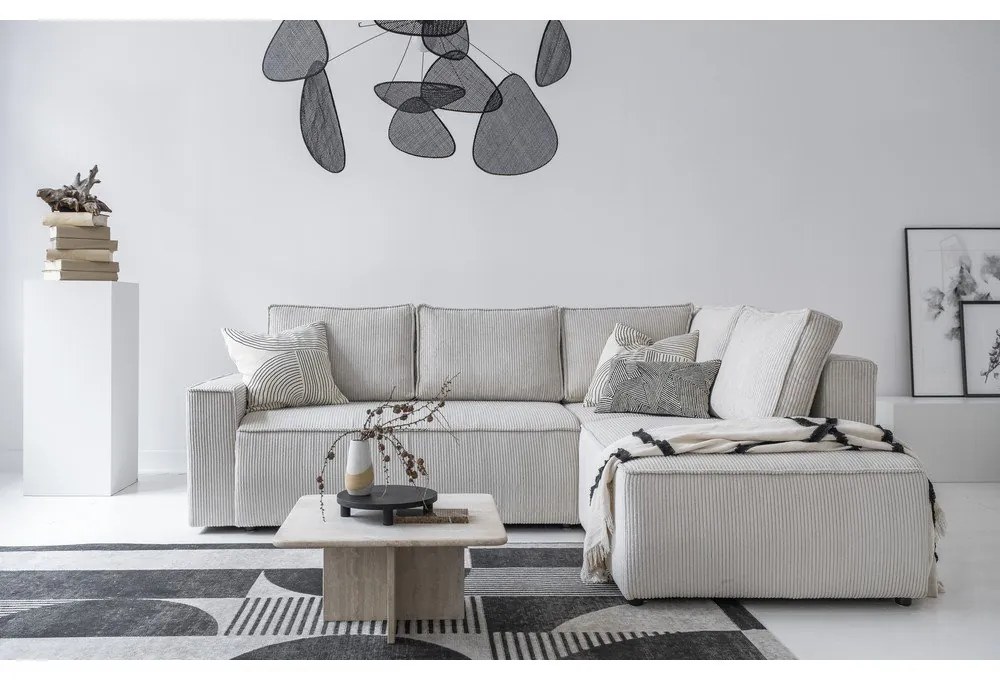 Biela menčestrová rozkladacia rohová pohovka (pravý roh) Brave Dave – Miuform