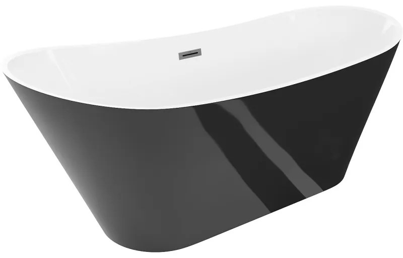 Mexen Dora, voľne stojaca vaňa 150 x 75 cm, biela/čierna, grafitový prepad, 52071507575-95