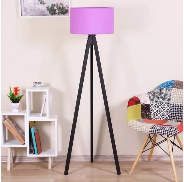 Čierna voľne stojacia lampa so svetlofialovým tienidlom lampa Kate Louise Siyah
