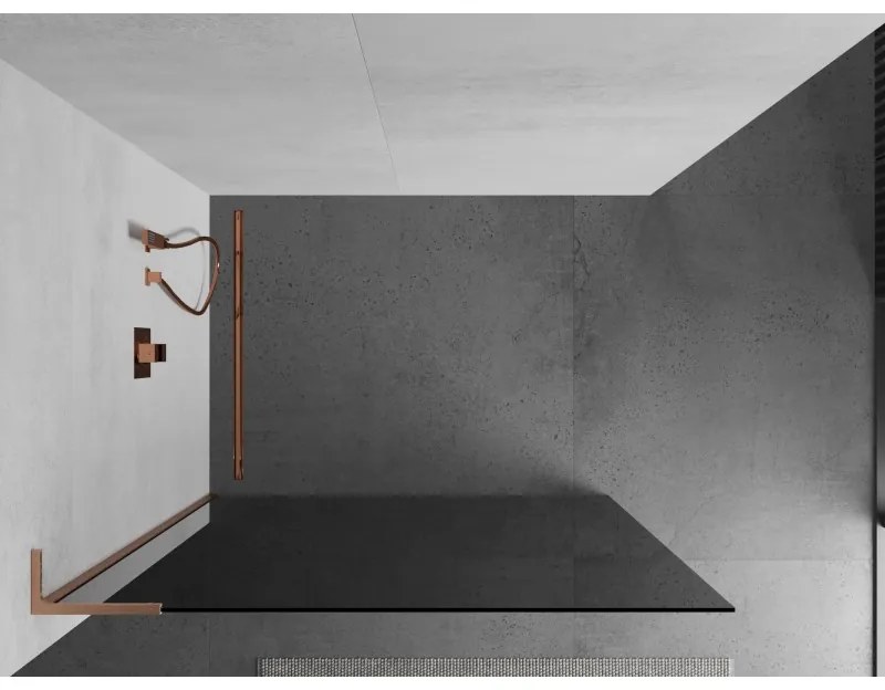 Mexen Kioto L, sprchová zástena Walk-In 100 x 200 cm, 8mm šedé sklo, medený matný profil, 800-100-103-65-40
