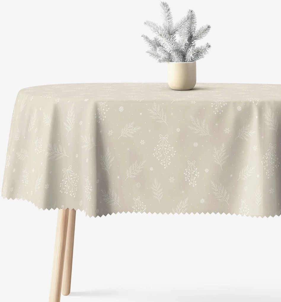 Goldea vianočný oválny teflónový obrus - zimné vetvičky na latte 120 x 180 cm
