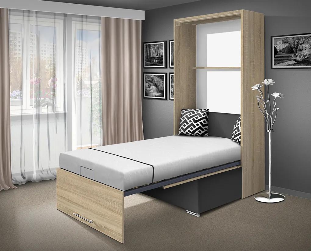Nabytekmorava Sklápacia posteľ s pohovkou VS 21058P 200x90 farba pohovky: Hnedá, Typ farebného prevedenia: Agát / dvere biele LESK
