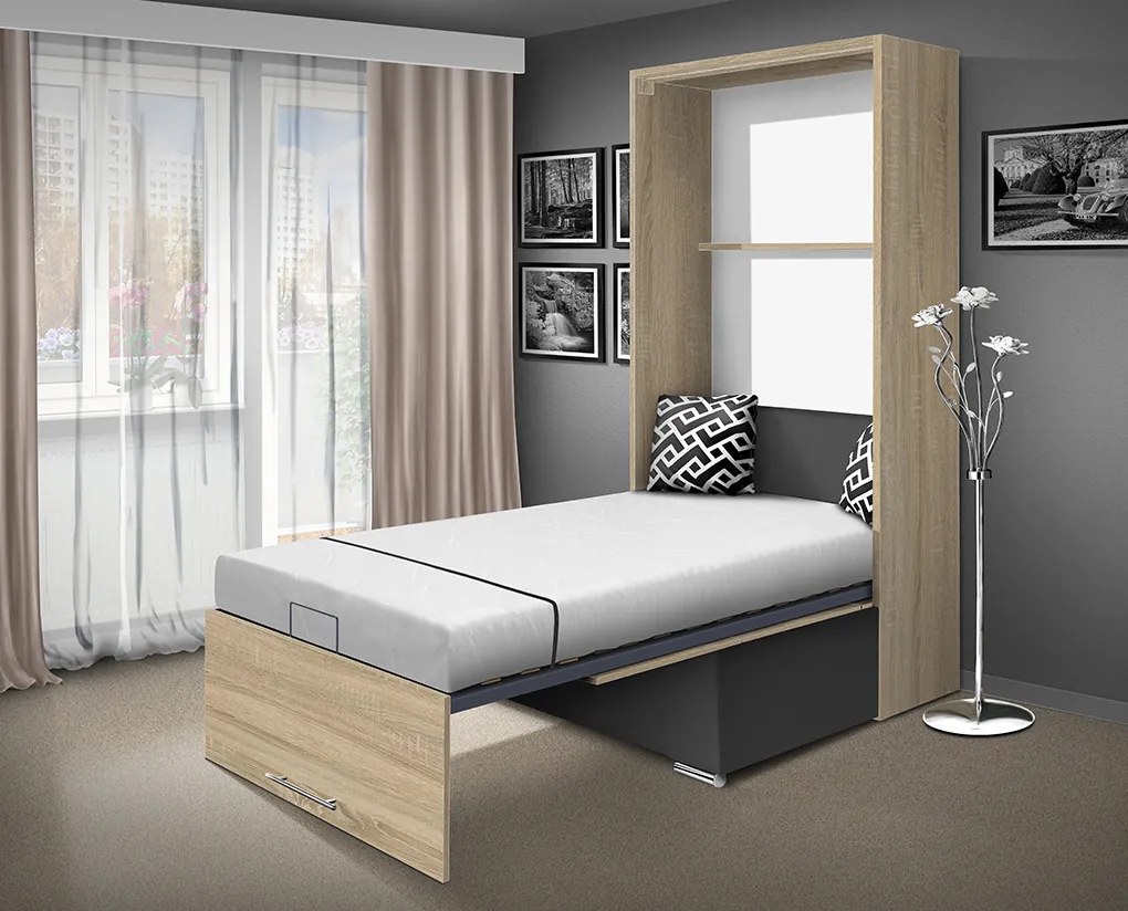 Nabytekmorava Sklápacia posteľ s pohovkou VS 21058P 200x90 farba pohovky: Modrá, Typ farebného prevedenia: Antracit / dvere biele
