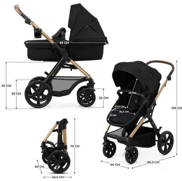 KINDERKRAFT - Kombinovaný kočík 3v1 MOOV 2 Pure black + autosedačka MINK PRO