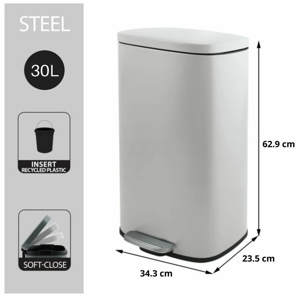 Spirella Akira 30 l odpadkový kôš s pedálom amäkkým zatváraním, matná biela, 30 l