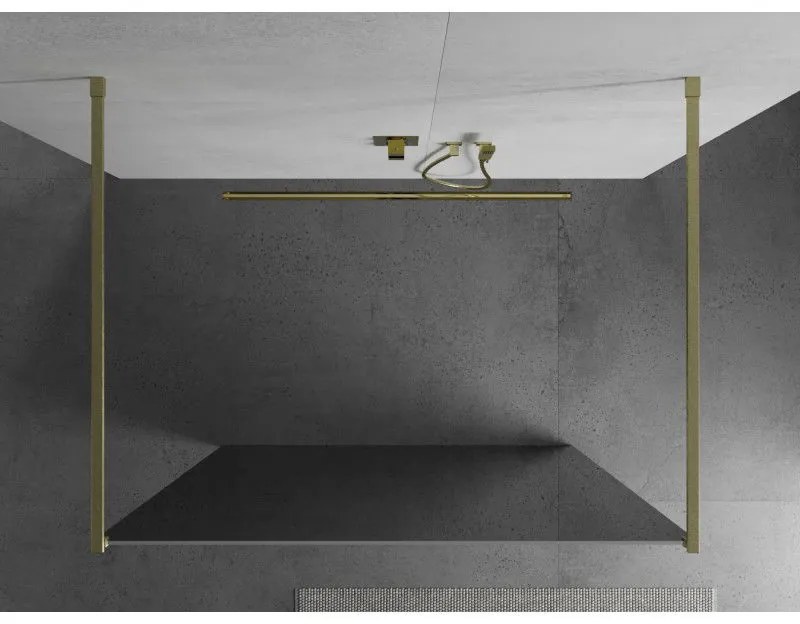 Mexen Kioto, sprchová zástena Walk-In 110 x 200 cm, 8mm sklo vzor zrkadlo, zlatý matný profil, 800-110-002-55-50