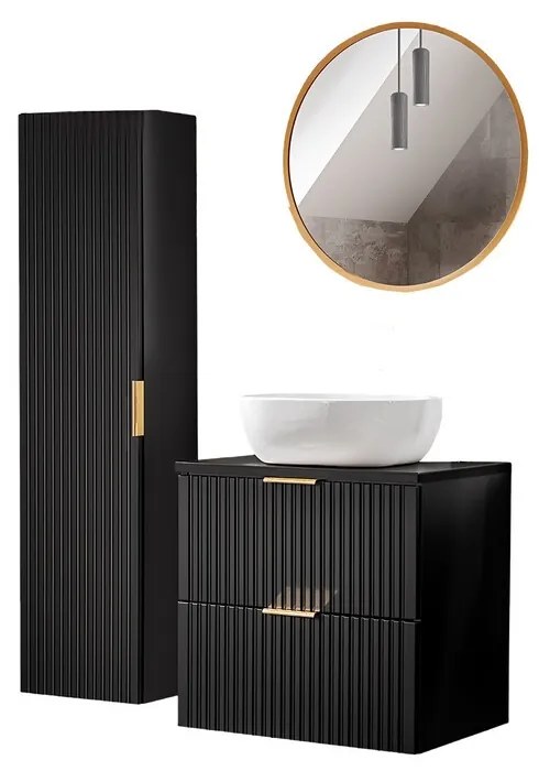 Kúpeľňová zostava Casad 60 cm s umývadlom, skrinkami a zrkadlom čierna