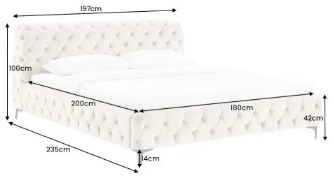 Posteľ 43256 180x200cm Modern Barock Zamat Champagner  - Komfort-nábytok