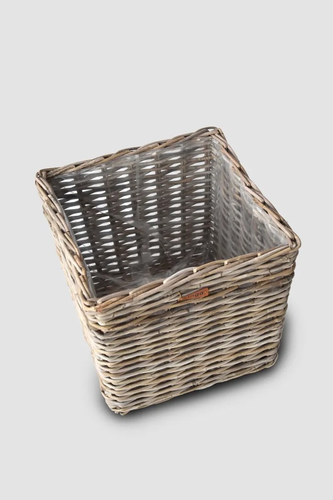 Veľký ratanový úložný kôš s plastovou vložkou, štvorcový - sivý Rozmery (cm): 36x36. v. 34
