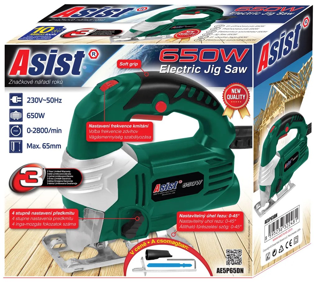 El. priamočiara píla 650W ASIST AE5P65DN s predkmitom