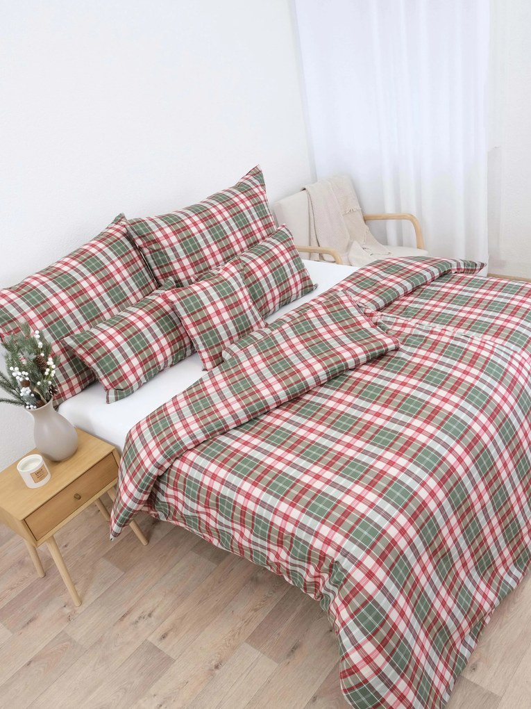 Vianočné francúzske bavlnené obliečky Renforcé - Káro zelené